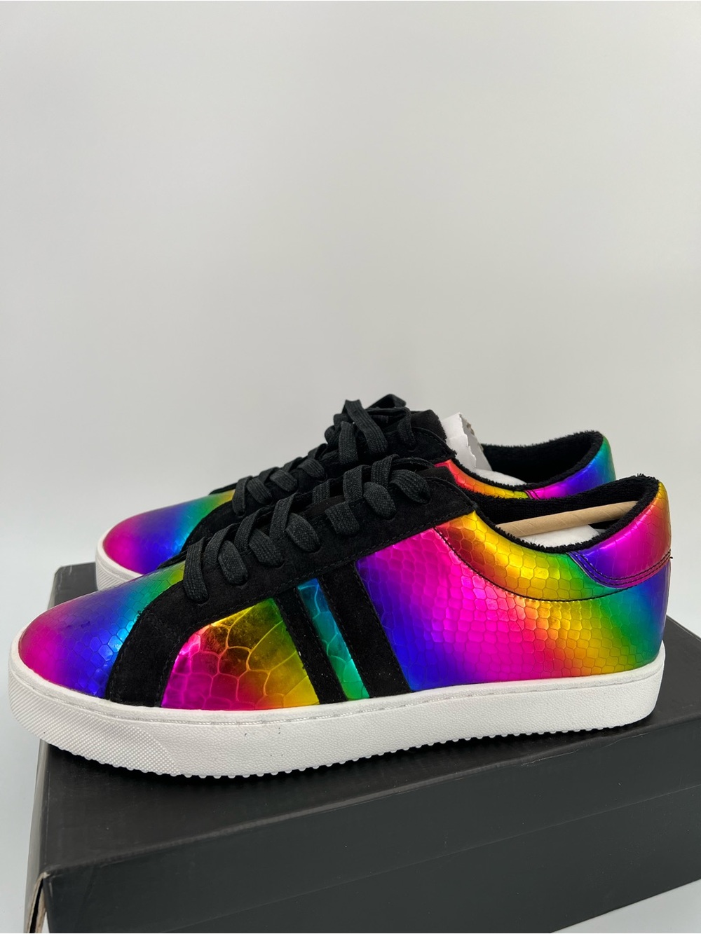 INC International Concepts Rainbow Metallic Platform Snake-print Sneakers 9.5